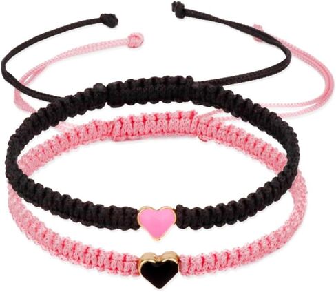 Fuqimanman2020 2 Pcs Heart Beaded Matching Bracelets Adjustable Couple Friendships Bracelets Long Distance Bracelets for Girlfriend Boyfriend Valentines Jewelry Gifts in Saudi Arabia