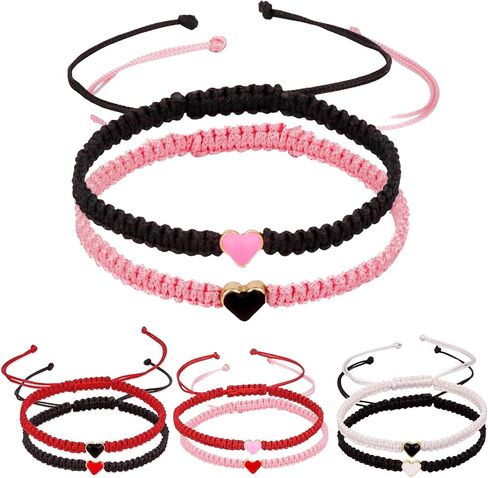 Fuqimanman2020 2 Pcs Heart Beaded Matching Bracelets Adjustable Couple Friendships Bracelets Long Distance Bracelets for Girlfriend Boyfriend Valentines Jewelry Gifts in Saudi Arabia