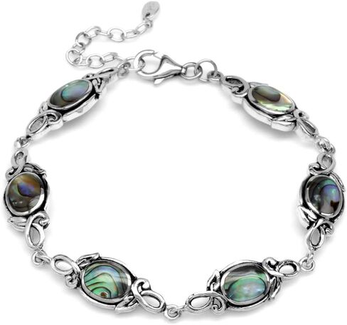 8x6MM Oval Abalone/Paua Shell 925 Sterling Silver Leaf Vintage Inspired 7-8.5 Inch Adj. Bracelet in Saudi Arabia