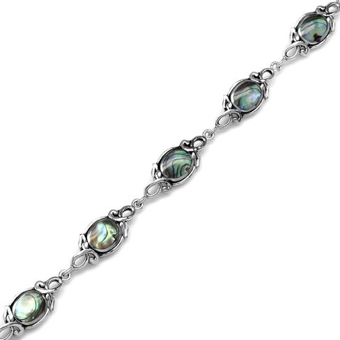 8x6MM Oval Abalone/Paua Shell 925 Sterling Silver Leaf Vintage Inspired 7-8.5 Inch Adj. Bracelet in Saudi Arabia