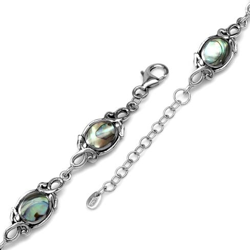 8x6MM Oval Abalone/Paua Shell 925 Sterling Silver Leaf Vintage Inspired 7-8.5 Inch Adj. Bracelet in Saudi Arabia