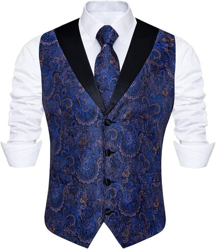 DiBanGu Paisley Suit Vest for Men Formal Vest and Tie Set with Pocket Square Cufflinks Wedding in Kuwait