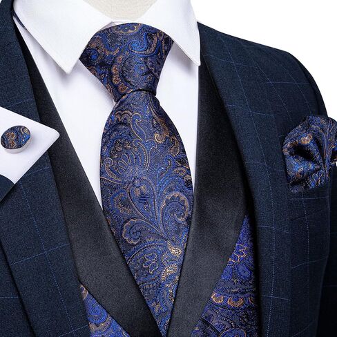 DiBanGu Paisley Suit Vest for Men Formal Vest and Tie Set with Pocket Square Cufflinks Wedding in Kuwait