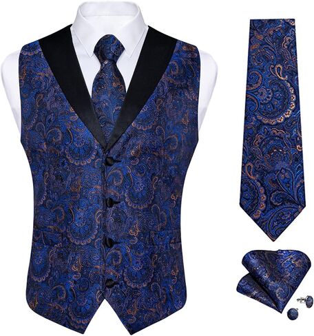 DiBanGu Paisley Suit Vest for Men Formal Vest and Tie Set with Pocket Square Cufflinks Wedding in Kuwait
