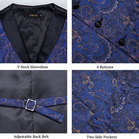 DiBanGu Paisley Suit Vest for Men Formal Vest and Tie Set with Pocket Square Cufflinks Wedding in Kuwait