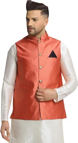 Maple Clothing Woven Design Men's Nehru Jacket Traditional India Waistcoat Vests in Saudi Arabia