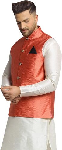 Maple Clothing Woven Design Men's Nehru Jacket Traditional India Waistcoat Vests in Saudi Arabia