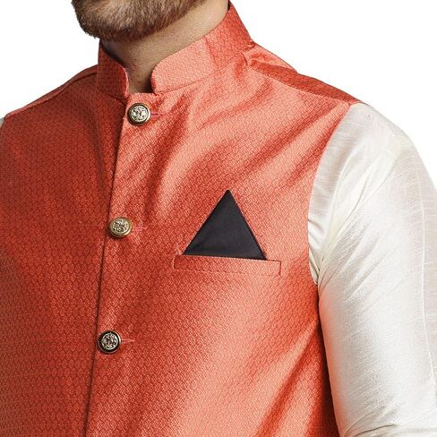 Maple Clothing Woven Design Men's Nehru Jacket Traditional India Waistcoat Vests in Saudi Arabia