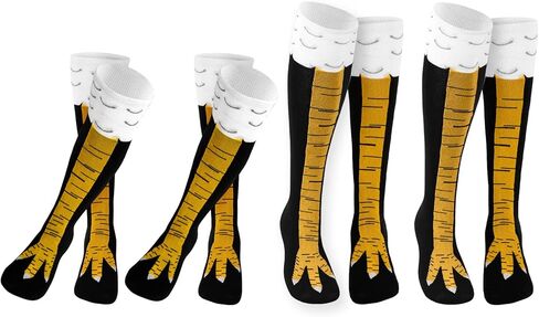 Linkidea 2 Pairs Chicken Feet Knee High Socks and 2 Pairs Funny Chicken Feet Calf Socks, Women Men Knee-High Turkey Socks Funny Gifts, Multicolor, M in Kuwait