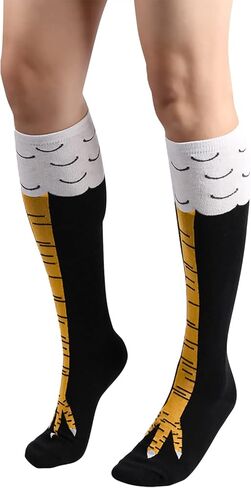 Linkidea 2 Pairs Chicken Feet Knee High Socks and 2 Pairs Funny Chicken Feet Calf Socks, Women Men Knee-High Turkey Socks Funny Gifts, Multicolor, M in Kuwait