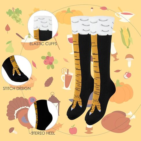 Linkidea 2 Pairs Chicken Feet Knee High Socks and 2 Pairs Funny Chicken Feet Calf Socks, Women Men Knee-High Turkey Socks Funny Gifts, Multicolor, M in Kuwait