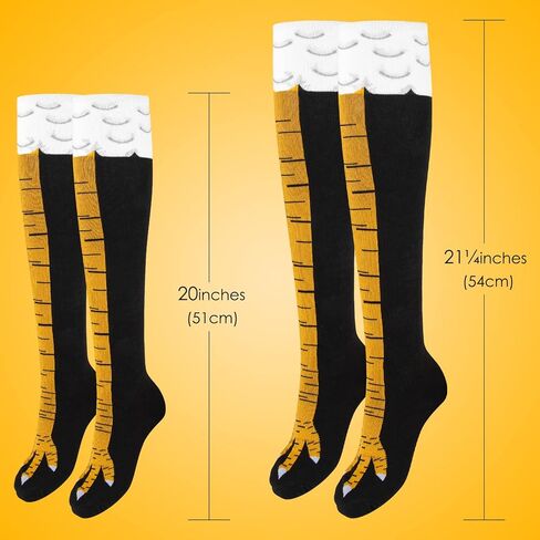 Linkidea 2 Pairs Chicken Feet Knee High Socks and 2 Pairs Funny Chicken Feet Calf Socks, Women Men Knee-High Turkey Socks Funny Gifts, Multicolor, M in Kuwait