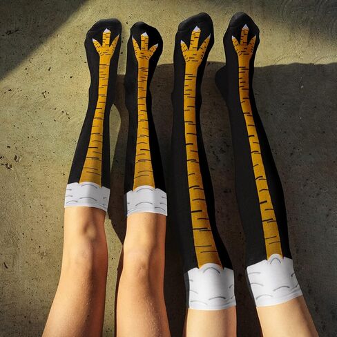 Linkidea 2 Pairs Chicken Feet Knee High Socks and 2 Pairs Funny Chicken Feet Calf Socks, Women Men Knee-High Turkey Socks Funny Gifts, Multicolor, M in Kuwait