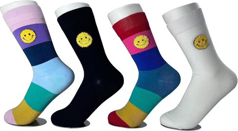 TBFT 4 pair Combed cotton socks packs dark color smile pattern novelty causal daily for athletic men or women, Muticolor, 5-10 in Saudi Arabia