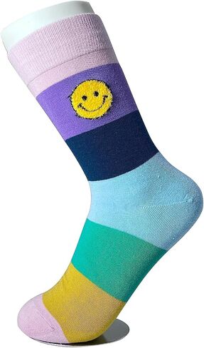 TBFT 4 pair Combed cotton socks packs dark color smile pattern novelty causal daily for athletic men or women, Muticolor, 5-10 in Saudi Arabia
