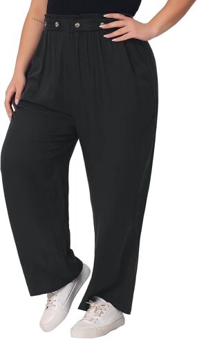Agnes Orinda Plus Size Palazzo Pants for Women Stretchy High Waisted with Pocket Wide Leg Long Pants in Saudi Arabia