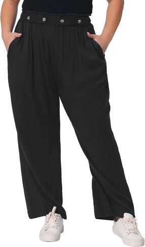 Agnes Orinda Plus Size Palazzo Pants for Women Stretchy High Waisted with Pocket Wide Leg Long Pants in Saudi Arabia