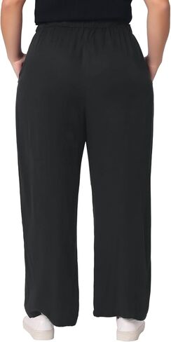 Agnes Orinda Plus Size Palazzo Pants for Women Stretchy High Waisted with Pocket Wide Leg Long Pants in Saudi Arabia