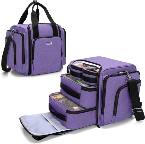 BAFASO Travel Makeup Bag with 4 Inner Removable Pouches, Multifunctional Cosmetic Bag Holds Makup/Hair Supplies (Patent Pending), Purple in Saudi Arabia