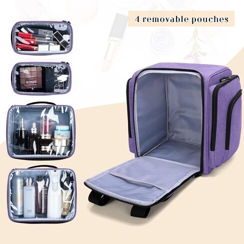 BAFASO Travel Makeup Bag with 4 Inner Removable Pouches, Multifunctional Cosmetic Bag Holds Makup/Hair Supplies (Patent Pending), Purple in Saudi Arabia