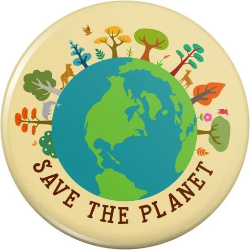 Save The Planet Illustration Conservation Pinback Button Pin Badge in Saudi Arabia