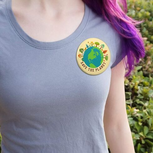 Save The Planet Illustration Conservation Pinback Button Pin Badge in Saudi Arabia
