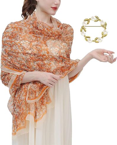 amokk Large Floral Wraps and Shawls with Round Scarf Ring Chiffon Scarfs for Women Lightweight Summer Dressy Neck Scarf in Saudi Arabia