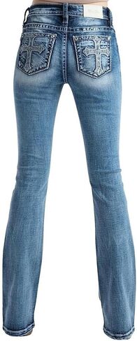 Miss Me Women's Embossed Cross Embellished Mid-Rise Bootcut Jeans in Saudi Arabia