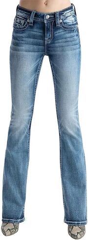 Miss Me Women's Embossed Cross Embellished Mid-Rise Bootcut Jeans in Saudi Arabia