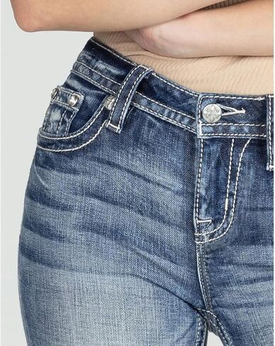 Miss Me Women's Embossed Cross Embellished Mid-Rise Bootcut Jeans in Saudi Arabia