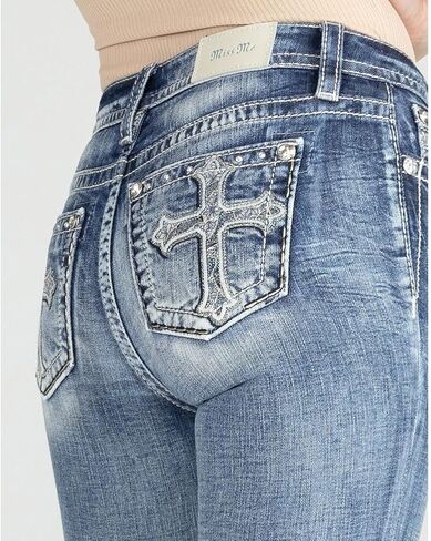 Miss Me Women's Embossed Cross Embellished Mid-Rise Bootcut Jeans in Saudi Arabia