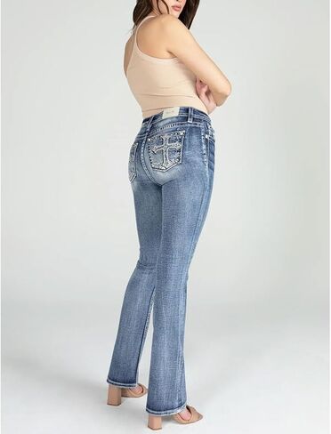 Miss Me Women's Embossed Cross Embellished Mid-Rise Bootcut Jeans in Saudi Arabia