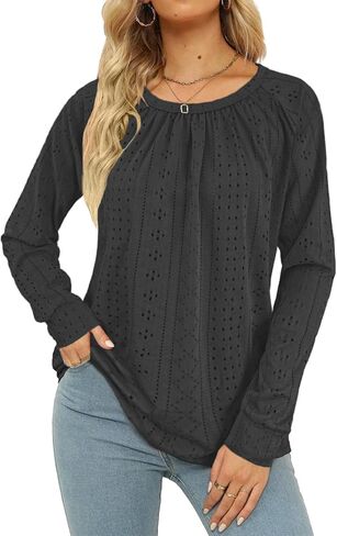 Lylinan Womens Tops 2023 Long Sleeve Shirts Crewneck Tunics for Women Fall Fashion Clothes Casual Trendy Blouses in Kuwait