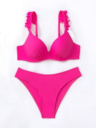 SweatyRocks Women's 2 Piece Bathing Suit Ruffle Spaghetti Strap Push Up Bikini Swimsuit in Saudi Arabia