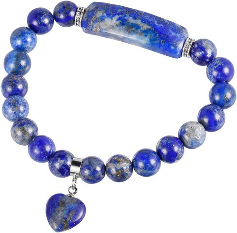 TUMBEELLUWA Healing Lapis Lazuli Crystal Stone Heart Charm Jewelry Set Crystal Energy Stretch Bracelet and Adjustable Carved Stone Heart Shape Pendant Necklace in Saudi Arabia