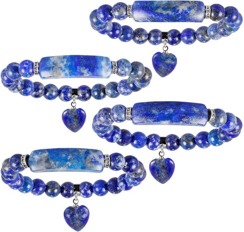 TUMBEELLUWA Healing Lapis Lazuli Crystal Stone Heart Charm Jewelry Set Crystal Energy Stretch Bracelet and Adjustable Carved Stone Heart Shape Pendant Necklace in Saudi Arabia