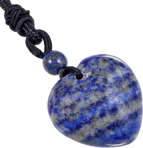 TUMBEELLUWA Healing Lapis Lazuli Crystal Stone Heart Charm Jewelry Set Crystal Energy Stretch Bracelet and Adjustable Carved Stone Heart Shape Pendant Necklace in Saudi Arabia