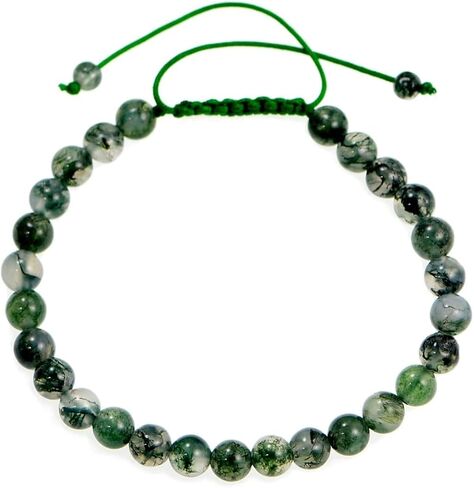 سوار خرز دائري ناعم من العقيق الطحالب الطبيعي مقاس 8 ملم قابل للتعديل للبنات والرجال والنساء والاصدقاء والاصدقاء والاولاد وعصابات الصداقة من بيدز هاب, حجر كريم, العقيق in Kuwait