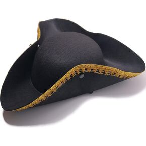 Colonial Tricorn Hat Halloween Pirate Hats Men Captain Hook Hat Musketeer Hat Masquerade Party Revolutionary War Costume, Fit most, Black