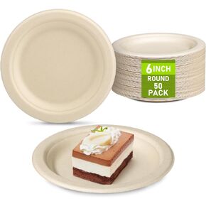 Small Paper Plates, 50 Pack Paper Plates 6 inch, Eco Friendly Disposable Plates, Biodegradable Compostable Recycled Paper Plates, Paper Dessert Plates