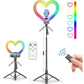 Heart Ring Light, 19" RGB LED Heart Ring Light with Stand Heart Shaped Selfie Ring Light with Phone Holder for Live Stream/Makeup Compatible with All Phones