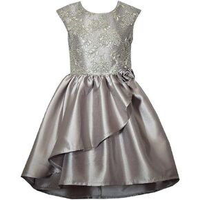 Bonnie Jean Girls 4-16 Silver Gray Embroidered Sequins Mikado Dress