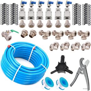 Compressed Air Piping System 3/4 inch x 200 Ft Tubing, Shop Air Line Kit for Garage Air Compressor Accessories Kit with Blue HDPE-Aluminum Hose and Aluminum Outlet Blocks 200Psi