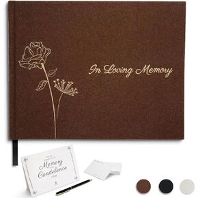 Revery Funeral Guest Book for Memorial Service - with Pen, Cards, Table Sign & Back Pocket, Guests Sign in Book in Loving Memory | Celebration of Life Memorial Service Guest Book, Black Linen Cover