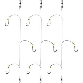 Fishing Hook with Leader,5 Hooks Fishing Rig-7 Strands Nylon Coated Fishing Leader with Swivle,Snap,Hooks