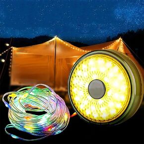 LED Outdoor Tent Atmosphere Light, Colored and Warm Light Outdoor Camping Portable Tape Measure Decoration Light, Flashlight and Light Strip Two in One Light.