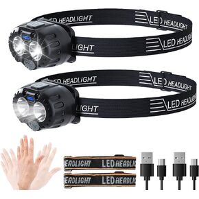 Headlamp Flashlight, led headlamp Rechargeable COB 230°Wide Beam Headlight with Motion Sensor Bright 5 Modes Lightweight Waterproof Head Lamp for Outdoor Running, Camping Hiking (1 Pack)