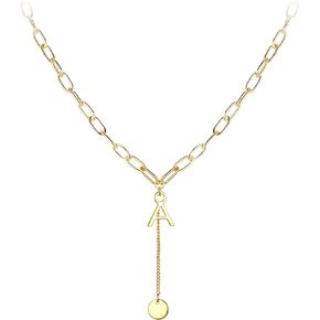 EVER FAITH Initial 26 Letters Necklace Dainty Tiny Round Disc Alphabet Pendant Paperclip Chain Choker Necklace for Women