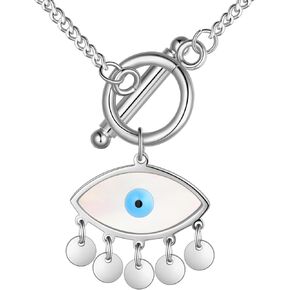 Hipunk Evil Eye Necklace Pendant - Stainless Steel Evil Eye Choker Necklace Toggle Clasp Greek Protection Jewelry Amulet Third eye necklace birthday Gift for Women Girls Boys SP0144G