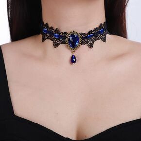 Xerling Black Crystal Beads Pendant Lace Choker Vintage Gothic Elegant Halloween Costume Necklaces Goth Collar Choker for Women Girls (Black 1)